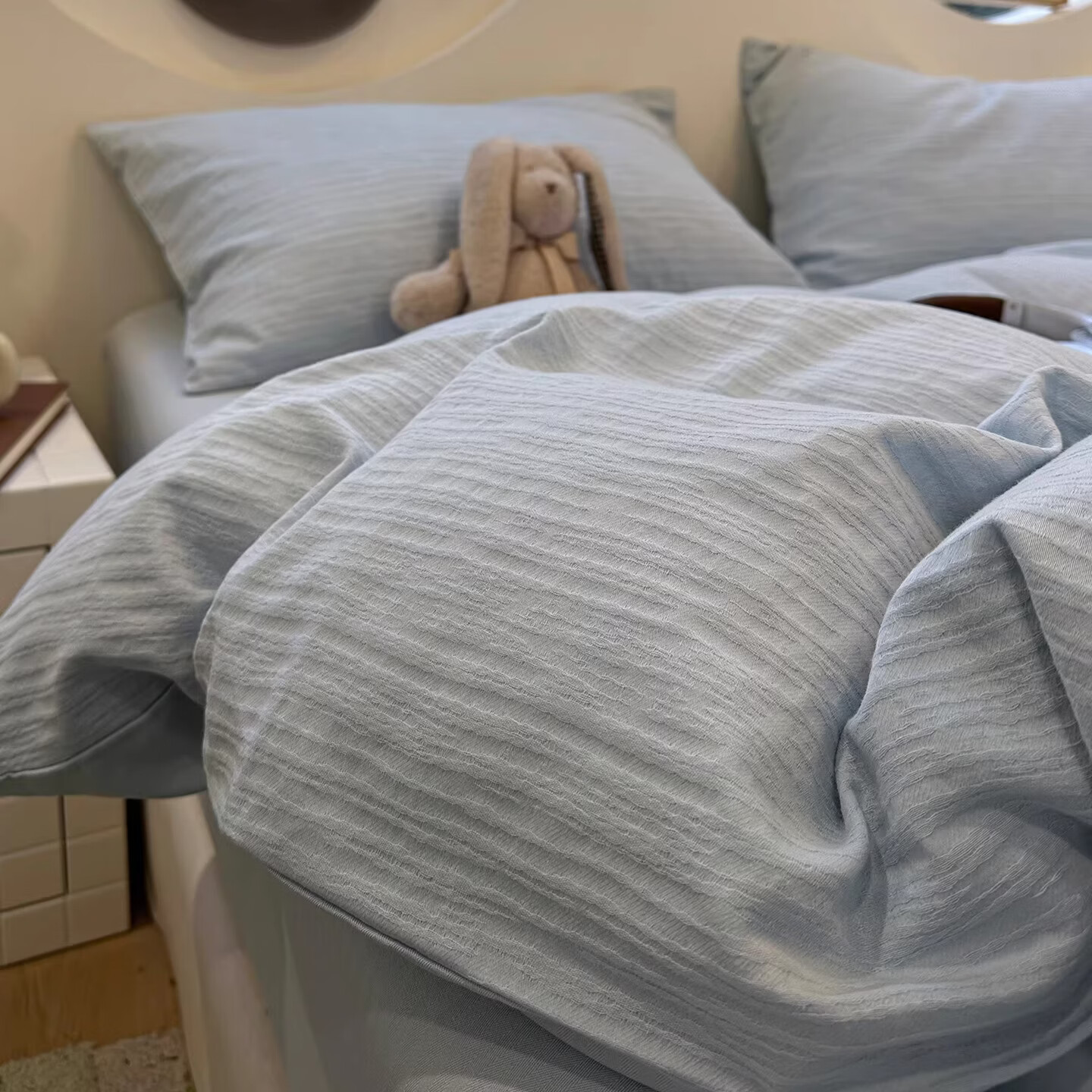 苏萱A类轻奢高级提花纯棉床上四件套全棉被套床单床品2026新款三件套 轻屿-天蓝 2.0m 床单款 四件套-被套220x240cm