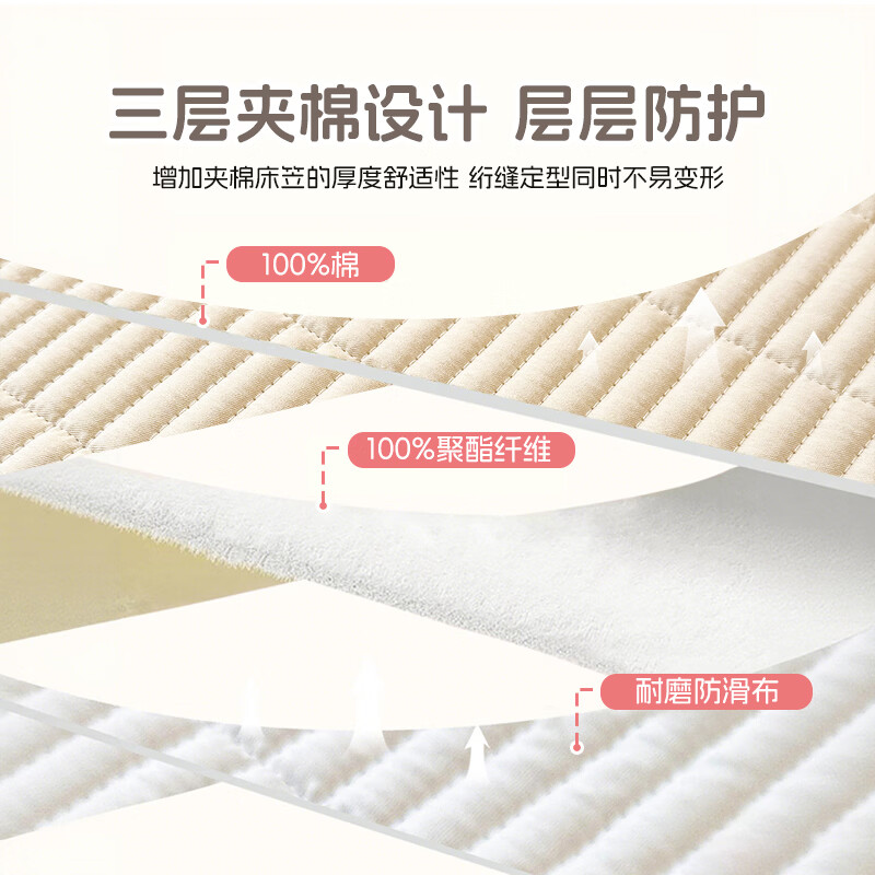 金号纯棉夹棉床笠单件A类隔尿床罩席梦思床垫保护套防尘罩床套罩床套 波点蝴蝶结-灰【A类夹棉床笠】 180*200cm单床笠+枕套一对