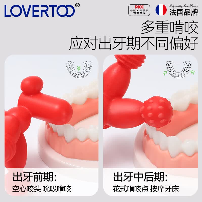 LOVERTOO婴儿牙胶宝宝防吃手气球狗咬胶口欲期安抚小蘑菇玩具硅胶磨牙棒 法式育儿-气球狗牙胶+送收纳盒+防掉链子