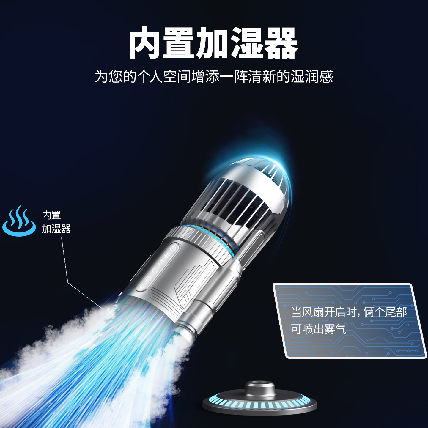 LAMJIE潮玩火箭引擎造型usb充电电风扇办公室桌面宿舍学生电竞摆件静音风扇超长续航夏天喷雾降温神器 星际钛【自动喷雾+超炫灯光】 5000mAh