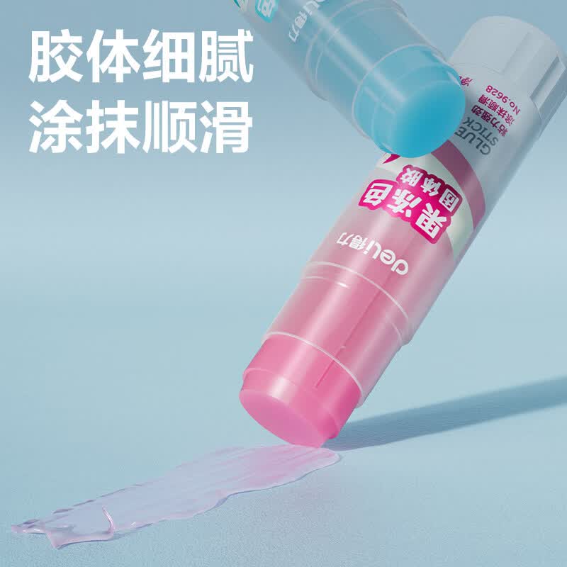 得力(deli)胶棒固体胶糖果配色学生用高粘度固体胶透明胶棒儿童幼儿园手工用固体胶棒ACR材质缓干型 【21g/6支】粉蓝黄-果冻配色 9628