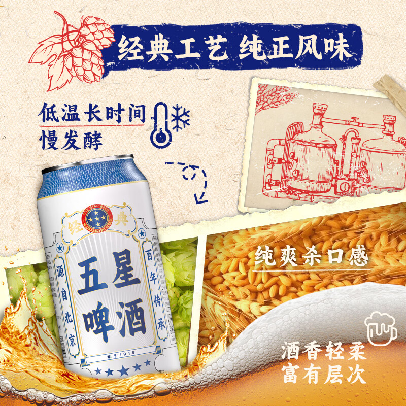 双合盛德式精酿小麦啤酒五星啤酒组合 精酿德式500ml*12+五星经典500ml*3听