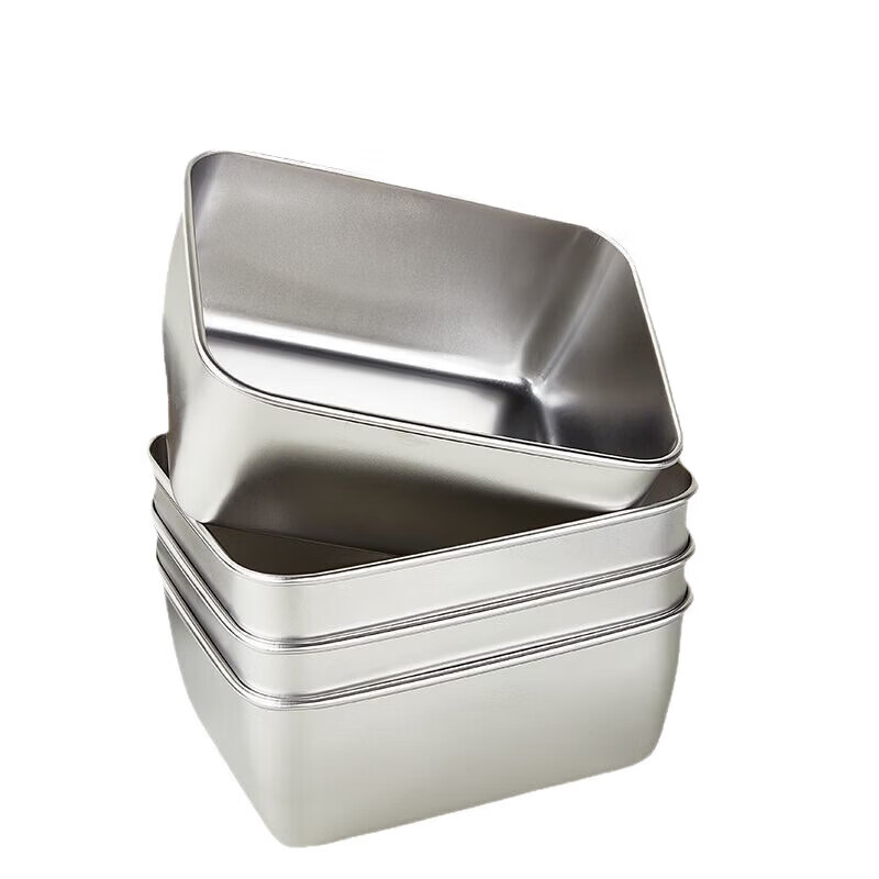 洋臣不锈钢保鲜盒饭盒餐盒冰箱收纳盒餐具家用专用密封水果盒 【不锈钢+塑料盖】 4个 480ml