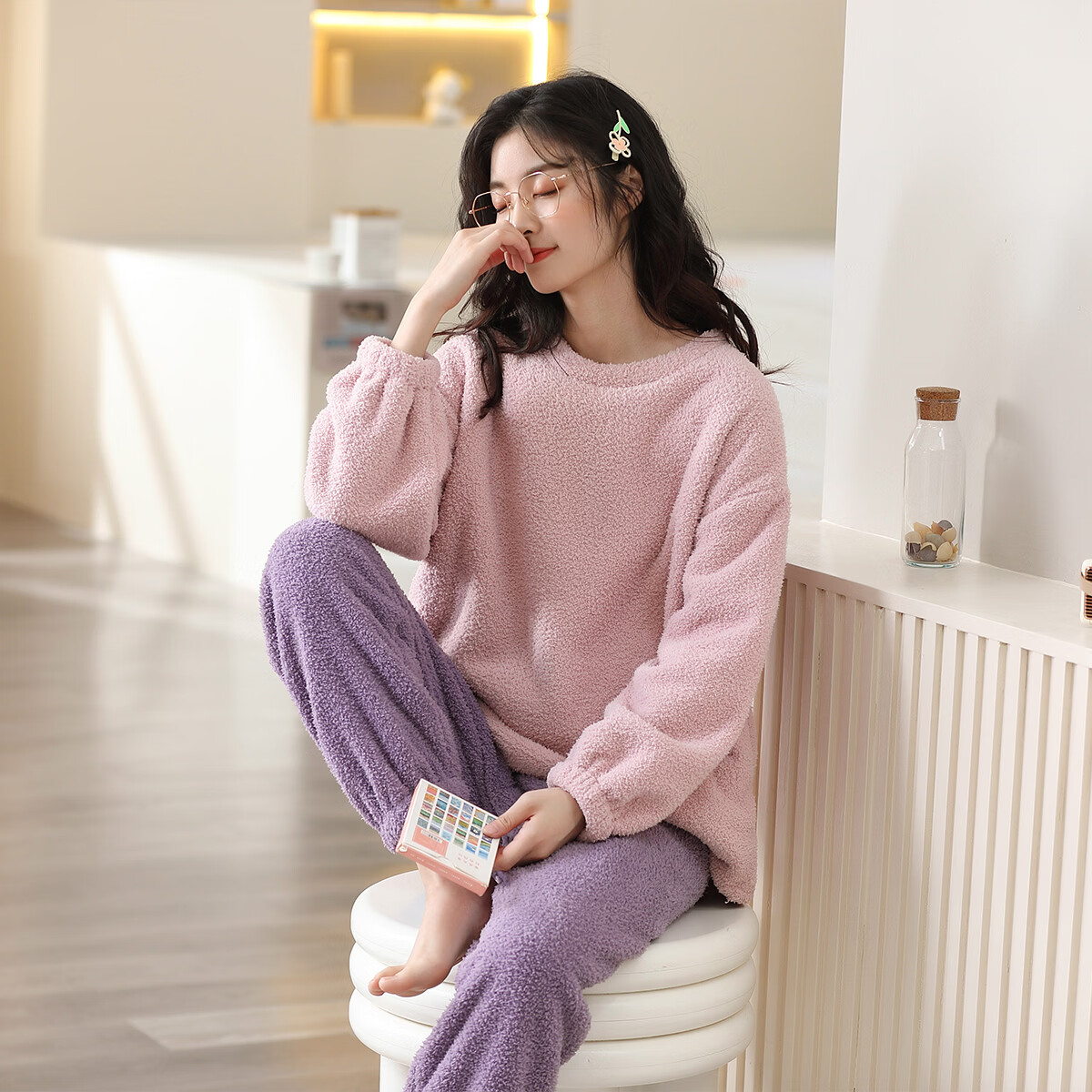 香蜜闺秀GOSO家居服情侣男女秋冬加绒舒适家居服睡衣套装 粉色（女款） L