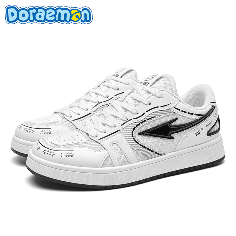哆啦A梦板鞋男鞋春季2026新款潮流撞色舒适透气低帮厚底休闲鞋子男款 复古白 39