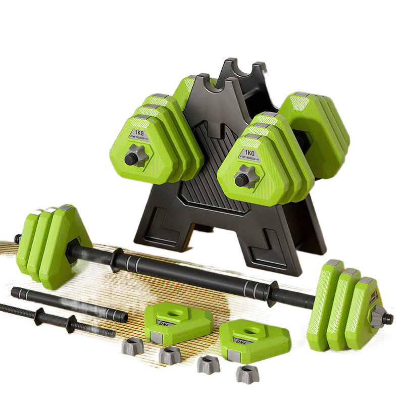 艾美仕啞鈴男士健身鍛煉器材家用套裝組合杠鈴女士可調(diào)節(jié)重量亞玲男包膠 綠色 10KG =5kg*2