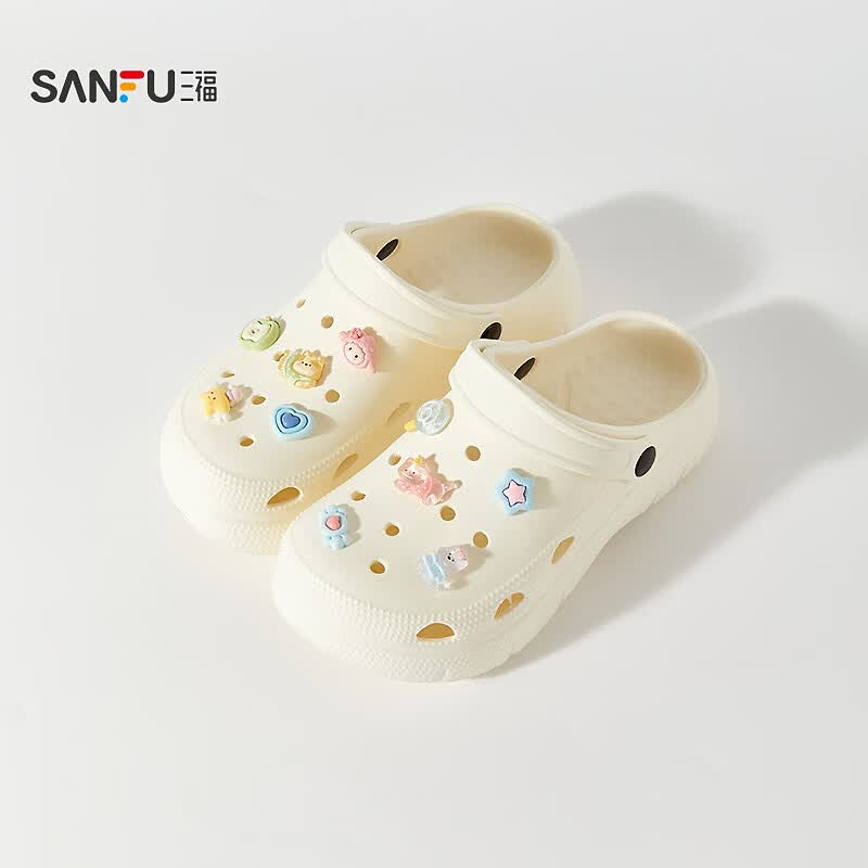 三福(SANFU)洞洞鞋女款可爱食玩厚底增高EVA通勤防滑防臭外穿凉拖鞋2026新款 趣味-米黄 37