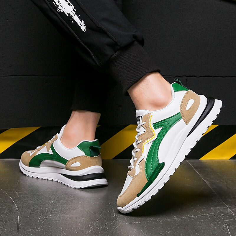 西域骆驼（VANCAMEL）鞋子男鞋2026秋冬季新款软底休闲鞋男士鞋百搭运动增高阿甘鞋板鞋 【官方正品 质量保证】白绿配色 43