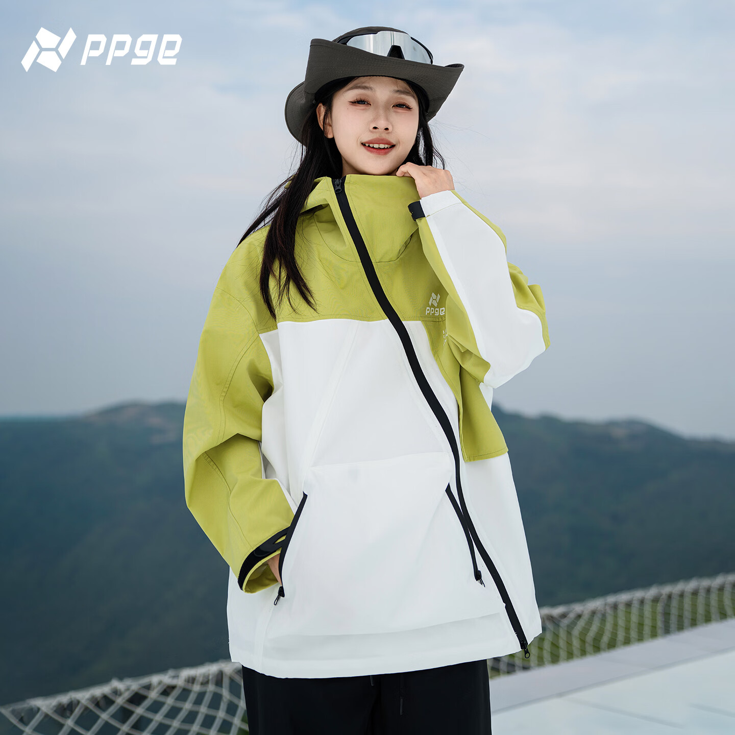 PPGE冲锋夹克秋冬防风防泼水户外登山衣服外套男女同款斜拉链运动夹克 刺莺绿 软壳外套 3XL