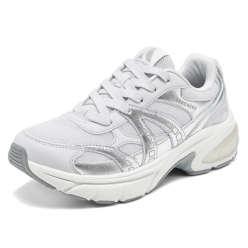 斯凯奇女鞋春秋2026新款厚底增高休闲鞋网面透气撞色跑步鞋老爹鞋运动鞋 177357-GRY 37