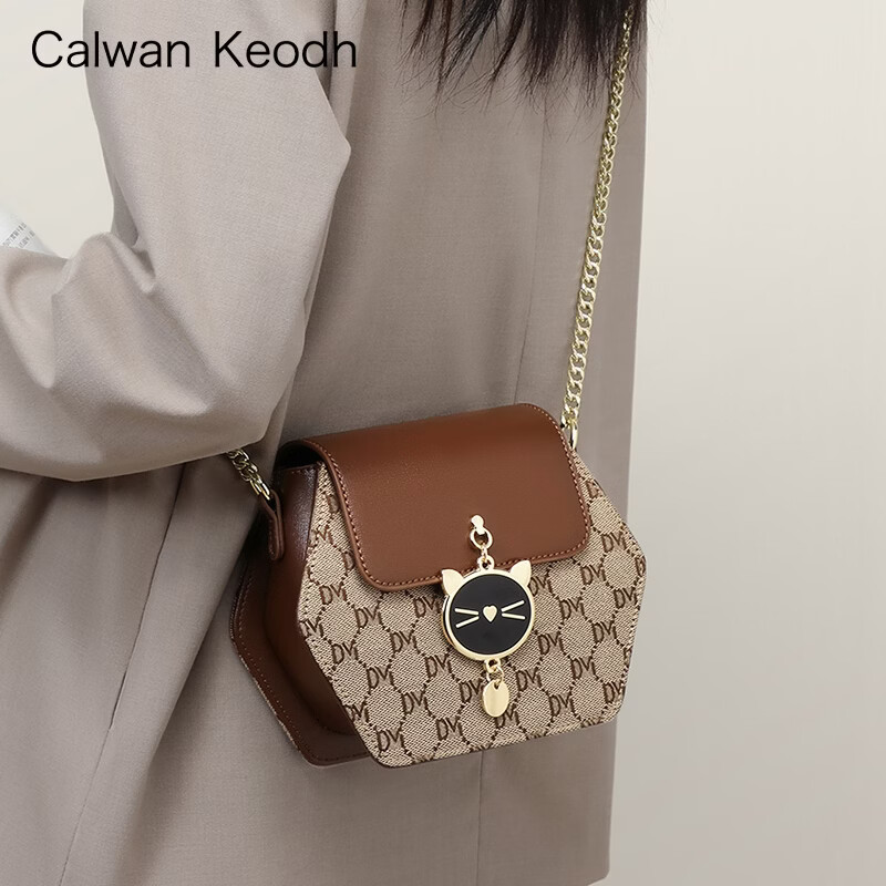 CALWAN KEODH轻奢包包女包2026新款斜挎包单肩小圆包生日礼物高级感送女友老婆 咖啡色-(附近仓/今,次日达)
