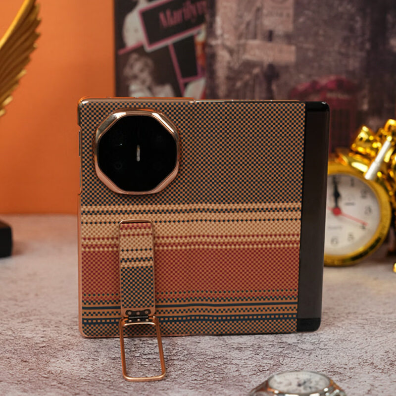 适用华为MateX5X6X7XT日不落纹双中轴旋转腕带支架皮套手机壳镜头全包智能视窗保护套 日不落橙 华为Mate X3/X5通用