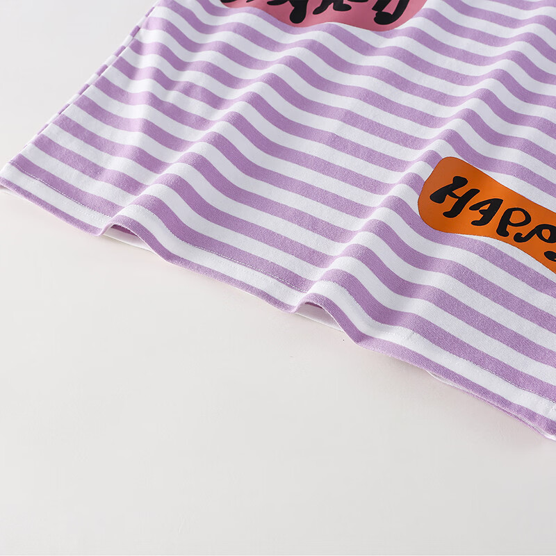 棉花堂（cottontown）【舒适棉氨】棉花堂儿童条纹长袖T恤抗菌春秋新款童装打底衫上衣 紫白条 90 90/52