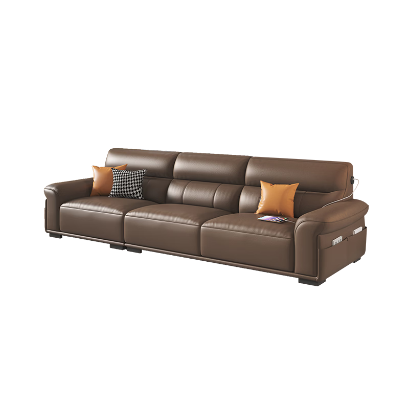 奧左真皮沙發(fā)客廳半青皮一線品牌小戶型貴妃直排沙發(fā)現(xiàn)代簡(jiǎn)約2026新款 2.6米多人位【升級(jí)智能充電.送抱枕】 豪華版（2.0mm頭層牛皮+乳膠座包+松木框架】