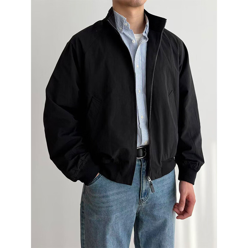 BULLDAMAN高档轻奢老钱风哈灵顿夹克男春季新款时尚立领茄克宽松休闲短外套 橄榄色 M