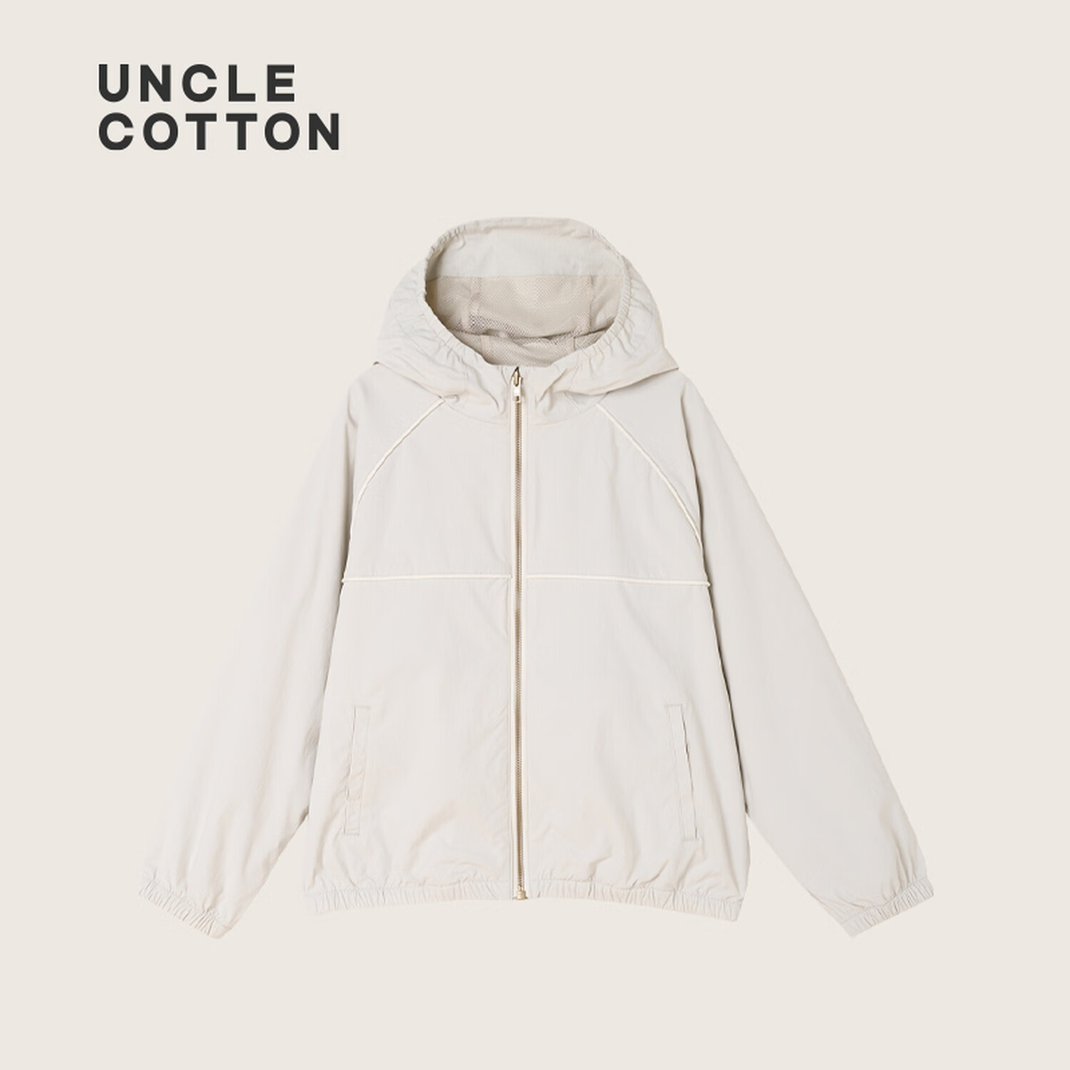 棉叔叔【弹力小方格外套】女童2026春季新品户外内里网眼时尚上衣男童 浅米 120 120