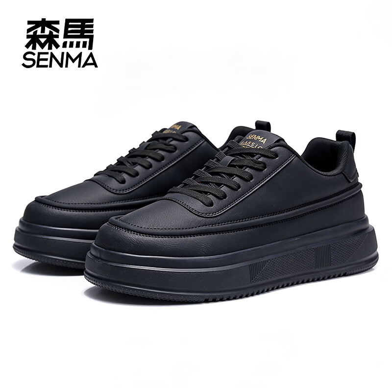 森馬（senma）新款男士运动休闲鞋板鞋厚底增高时尚潮流男鞋 黑色 43