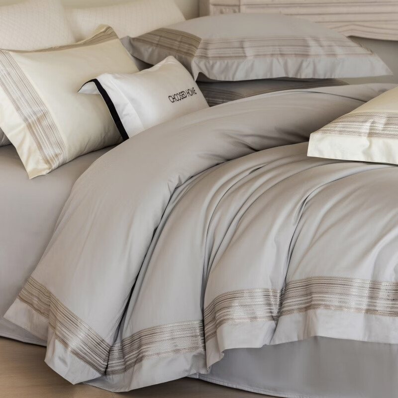 ROLAND LIVE简约风全棉四件套1.8m床被套床单纯棉轻奢高级卧室床上用品套件 CS 全棉四件套-圣托里尼高级灰 1.5米床 床单款 【被套200*230cm】