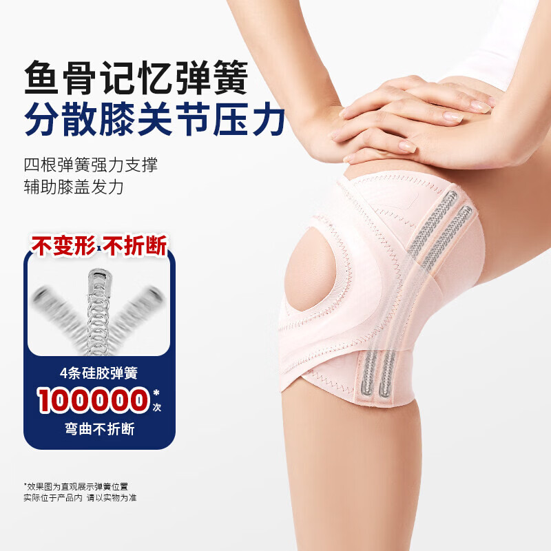 LUCYLEE美国医用级护膝盖半月板损伤男女关节滑膜炎髌骨韧带运动跑步专用 粉色一对【创新V形护垫/四弹簧固定】 M码【适合腿围39-45cm重110-140斤】