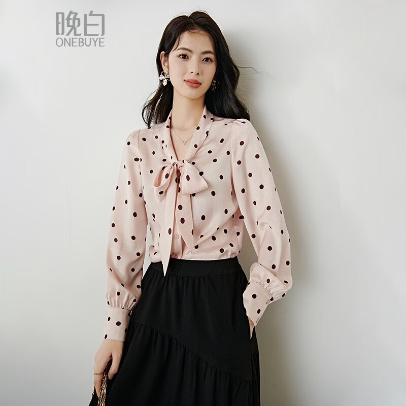 晚白2026年春款法式浪漫复古名媛系带蝴蝶结上衣顺滑柔软气质衬衫女 粉色 XL