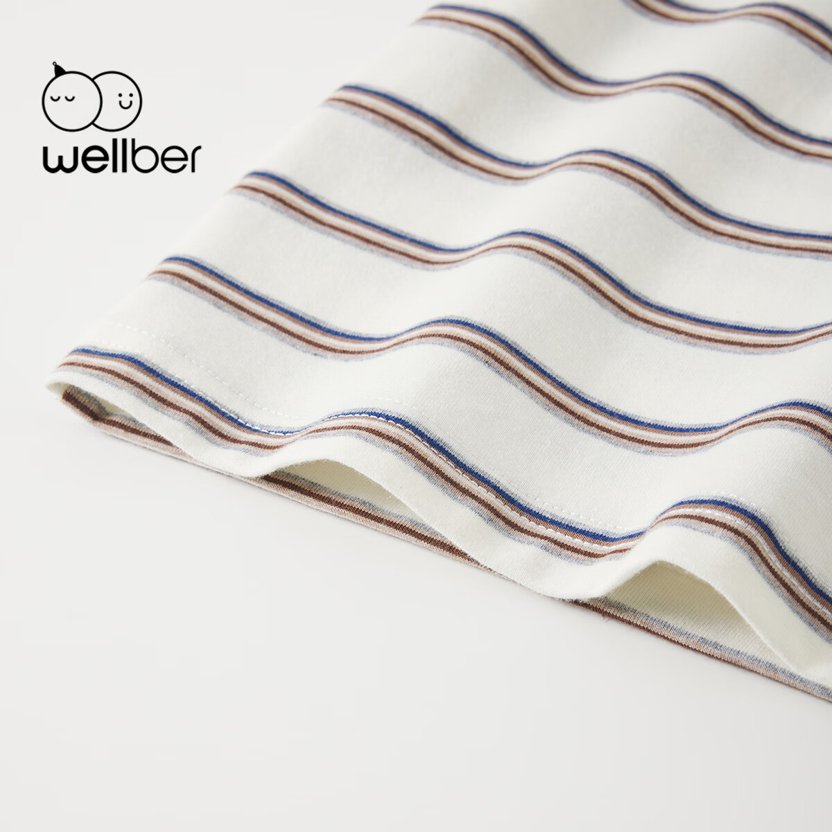 威尔贝鲁（WELLBER）儿童T恤中小童长袖上衣春秋新款条纹百搭T恤男童女童打底衫休闲风 蓝棕条 130