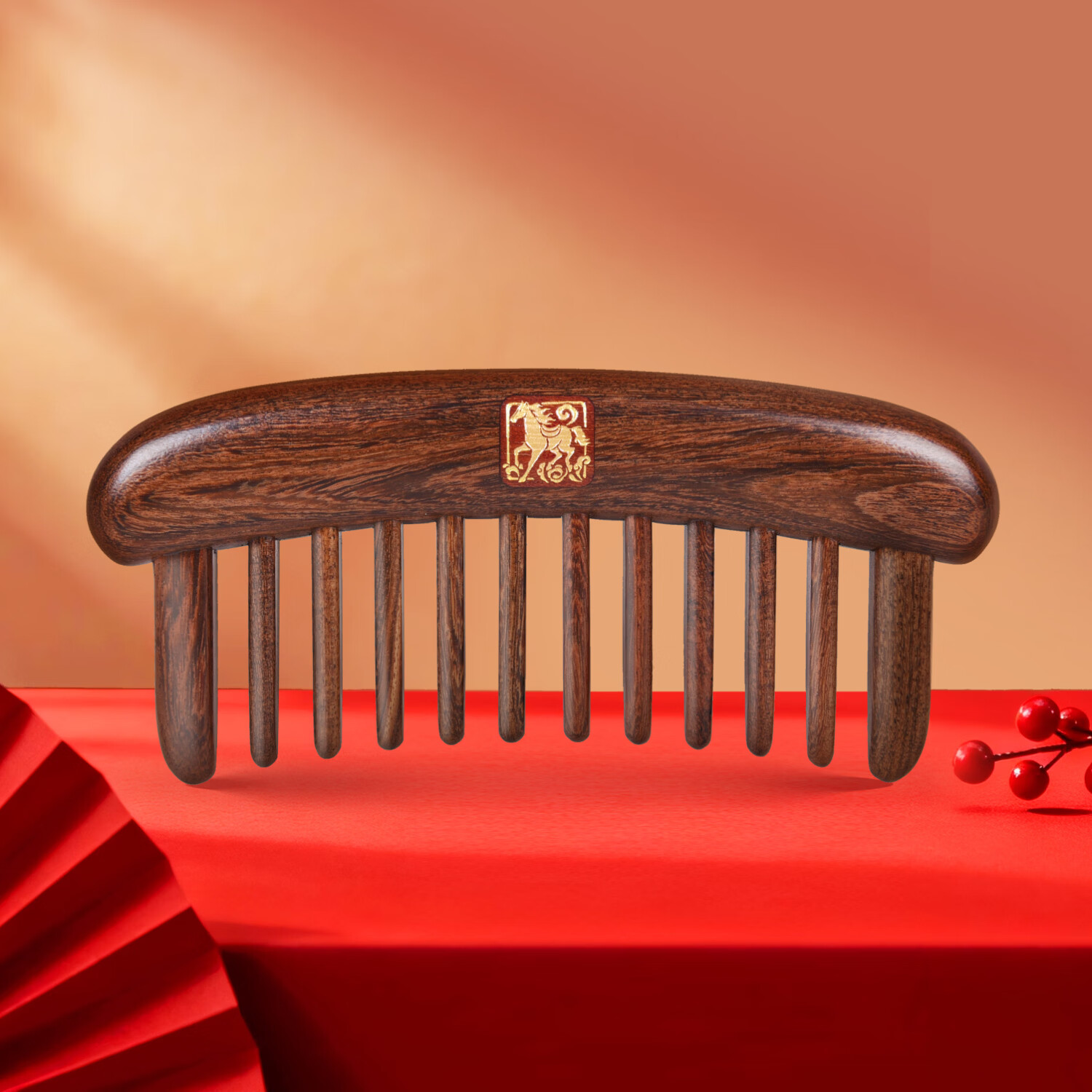 谭木匠祥马踏春系列作品鸿运无柄木梳子礼盒镶齿工艺居家日用馈赠亲友礼