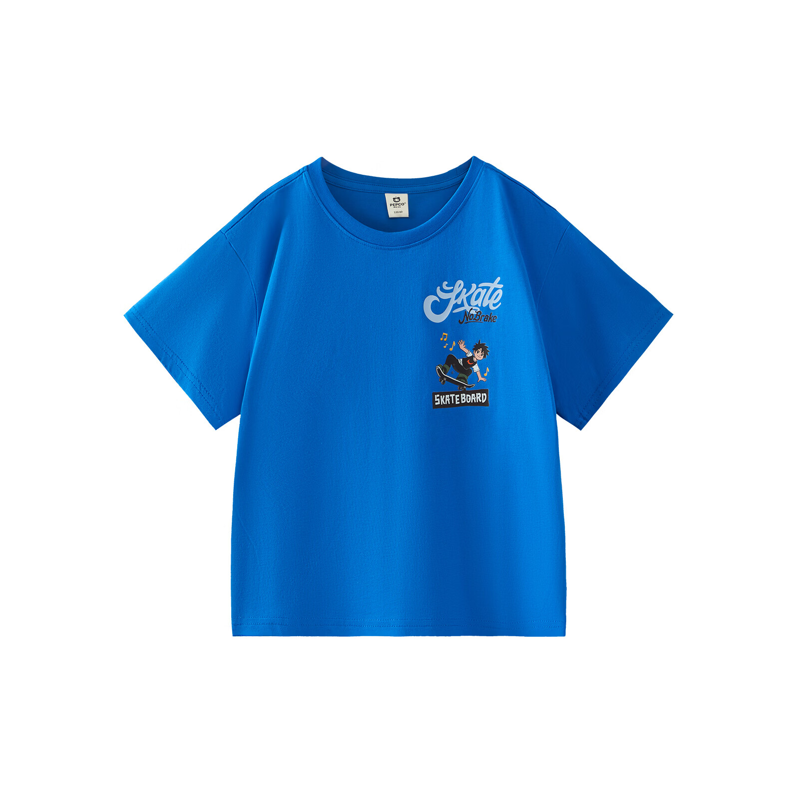 小猪班纳（PEPCO）【7A抗菌】纯棉2026夏季新款儿童圆领吸湿透气短袖针织衫男童T恤 机械蓝 130