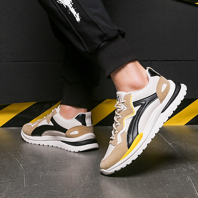 西域骆驼（VANCAMEL）鞋子男鞋2026秋冬季新款软底休闲鞋男士鞋百搭运动增高阿甘鞋板鞋 【官方正品 质量保证】米色配色 44