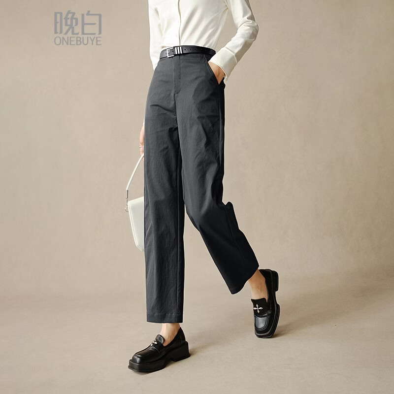 晚白【新品】2026年春款时尚高腰显瘦裤子半松紧舒适百搭直筒裤女 深灰色 27