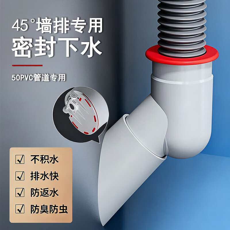 Jeonestan【德国】45度墙排管道防臭塞专用密封圈防虫防溢水堵口下水器 【45°墙排专用】接洗手池