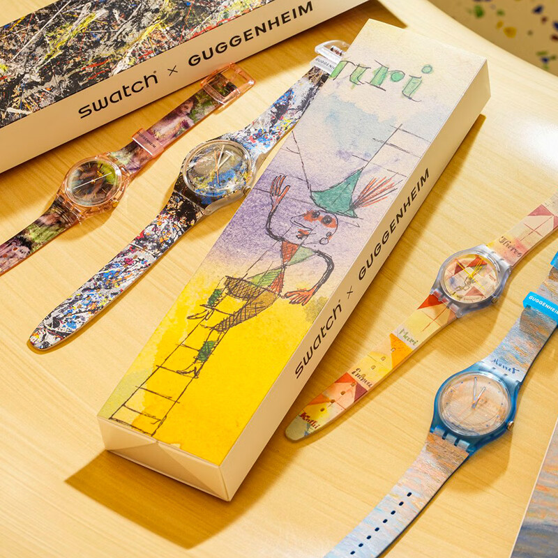 斯沃琪（Swatch）瑞士手表莫奈古根海姆系列腕表读时清晰男女石英腕表女神节礼物 波洛克《炼金术》主题手表 SUOZ366