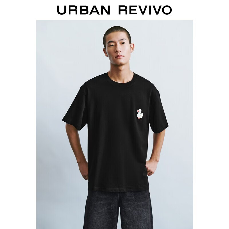 UR2026夏季新款男装时尚简约萌宠棉质宽松基础T恤UUY460020+ 正黑 L