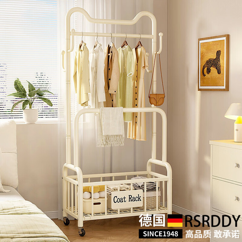 RSRDDY衣帽架落地卧室家用房间挂衣架置物晾衣架简易移动收纳挂衣服架子 【升级猫耳双杆】网红款经典黑60cm(特粗加厚-金属万向