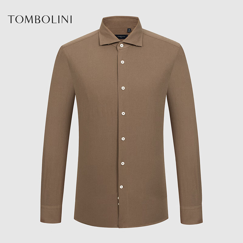 东博利尼新款亚麻长袖衬衫男咖色休闲时尚 咖色 41