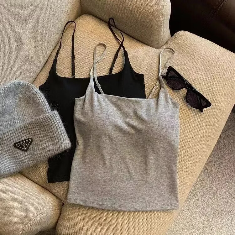 【精选优选】纯欲甜妹吊带背心女内搭外穿美背带胸垫褶皱设计感修 白色【高品质】 均码 【70-125斤】