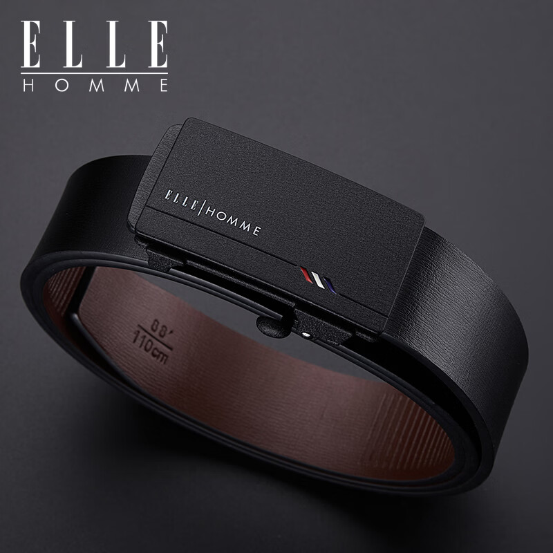 ELLE HOMME法国品牌男士皮带真皮无牙无孔自动扣男士腰带情人节礼物送男友 【专柜礼盒】902047磨砂防指纹 110cm （适用于130-150斤）