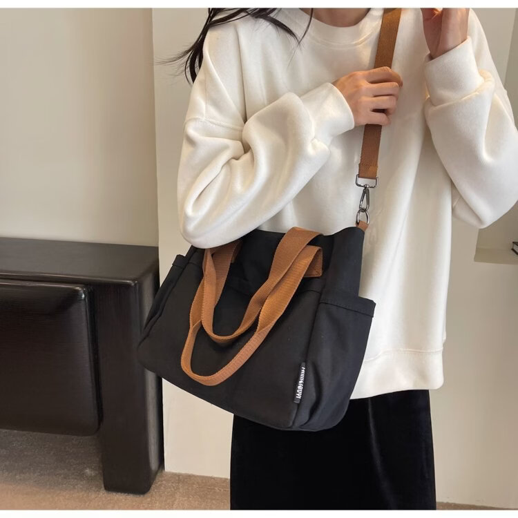 【严选好物】大学生上课帆布包包女2025新款休闲通勤大容量单肩斜 卡其色【12安】 34*14*28