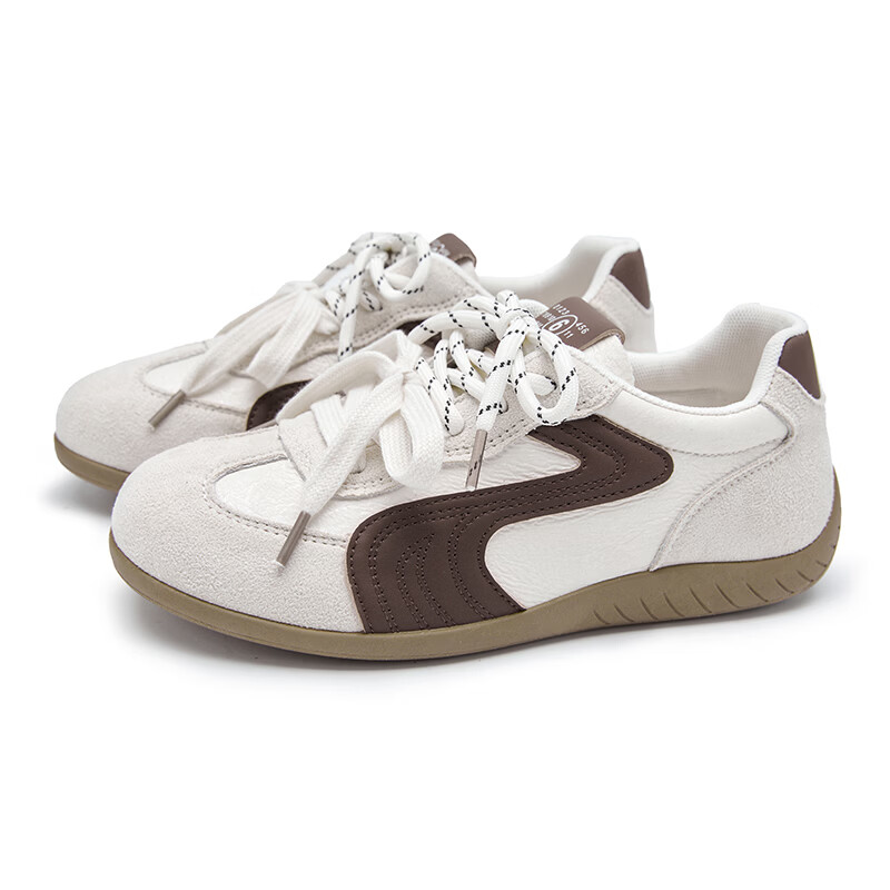 西遇(Westlink)红色德训鞋女2026春季新款百搭阿甘鞋本命年运动休闲轻便板鞋 米白+棕色 预售20天 38 (240)