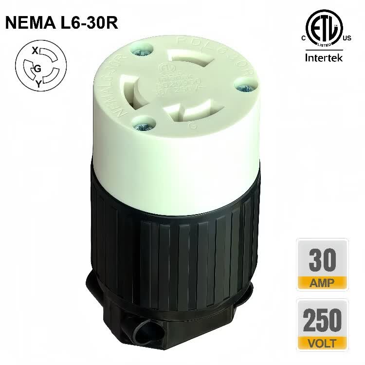 TLDPLUG美标NEMA L6-30P插头扭锁式 L6-30R插座30A 250V 美规房车发电机 黄色 美标NEMA L6-30P母座30A 250V