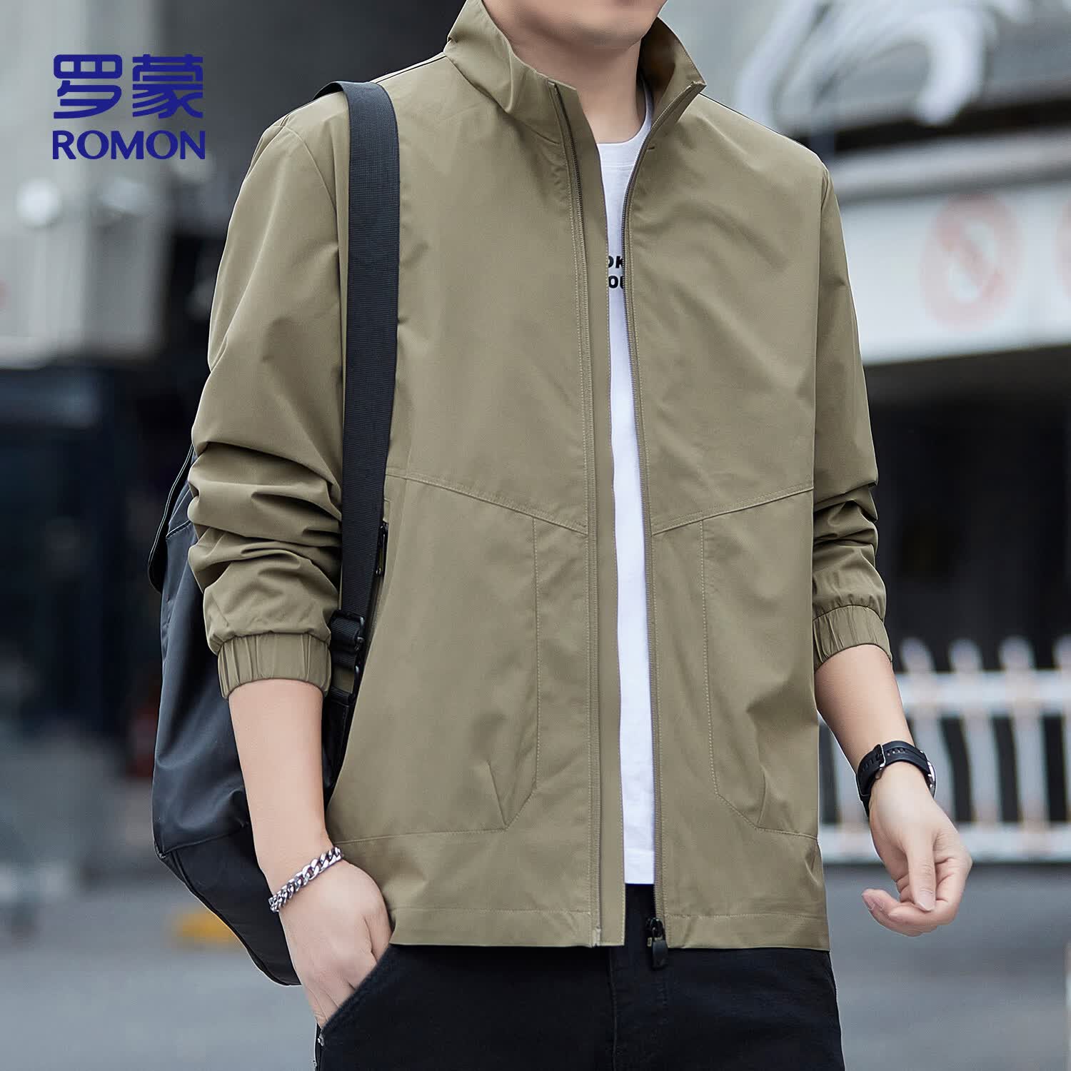 罗蒙（ROMON）夹克男春秋新款潮流立领男士外套时尚休闲百搭男装ZH2616卡其XL