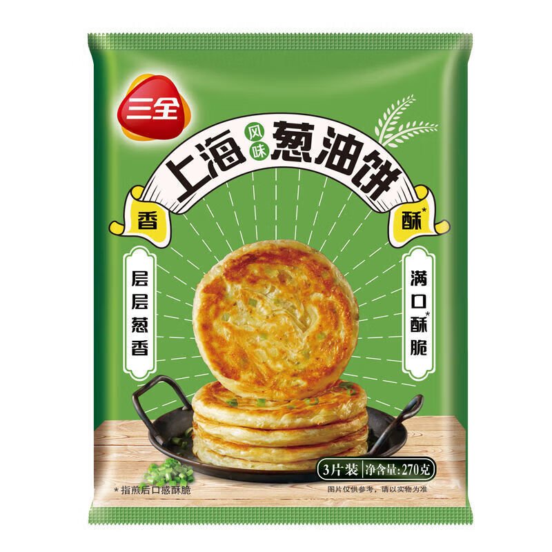 三全 葱油饼270g/袋 老上海风味一袋3片 葱香饼手撕饼煎饼方便早餐 葱油饼270g×6袋