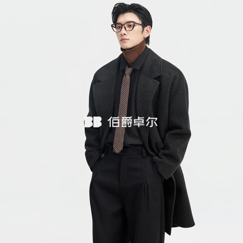 伯爵卓尔牦牛绒羊毛双面呢大衣男士中长款通勤外套2025冬季新款 夜霜灰 M (170)