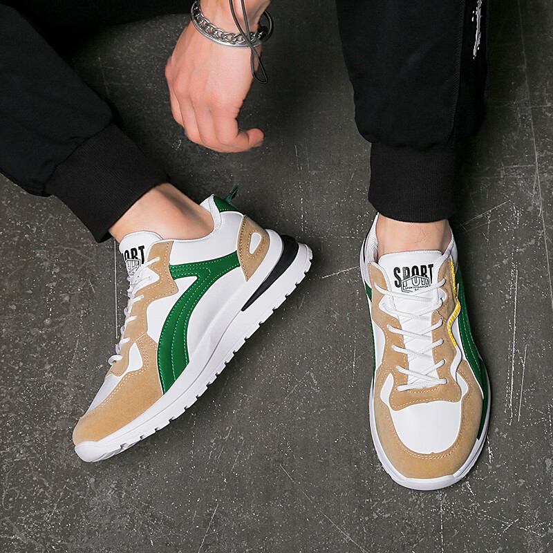 西域骆驼（VANCAMEL）鞋子男鞋2026秋冬季新款软底休闲鞋男士鞋百搭运动增高阿甘鞋板鞋 【官方正品 质量保证】白绿配色 43