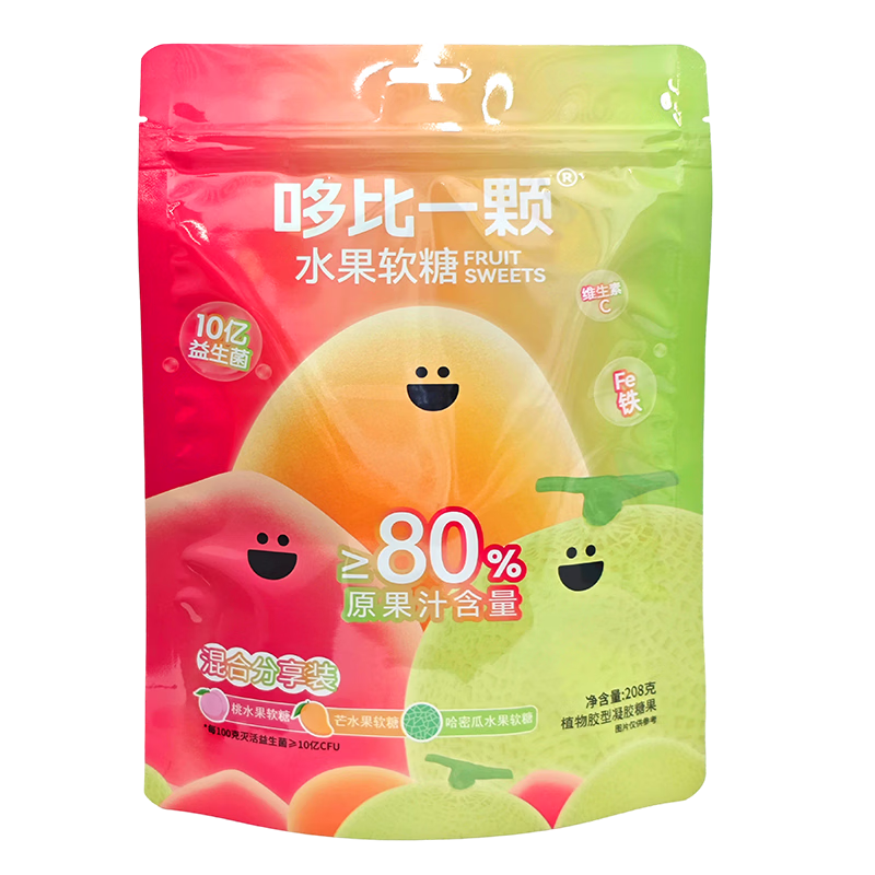 哆比含铁水果软糖 混合味 208g/袋 原果汁补充VC 添加益生菌 儿童零食