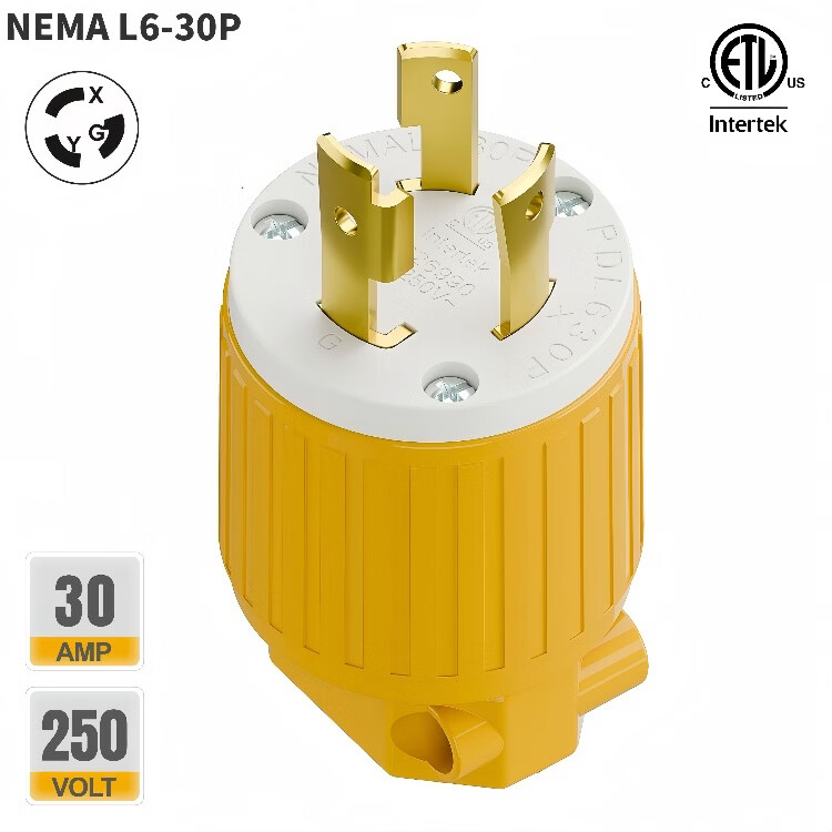 TLDPLUG美标NEMA L6-30P插头扭锁式 L6-30R插座30A 250V 美规房车发电机 黄色 美标NEMA L6-30P母座30A 250V