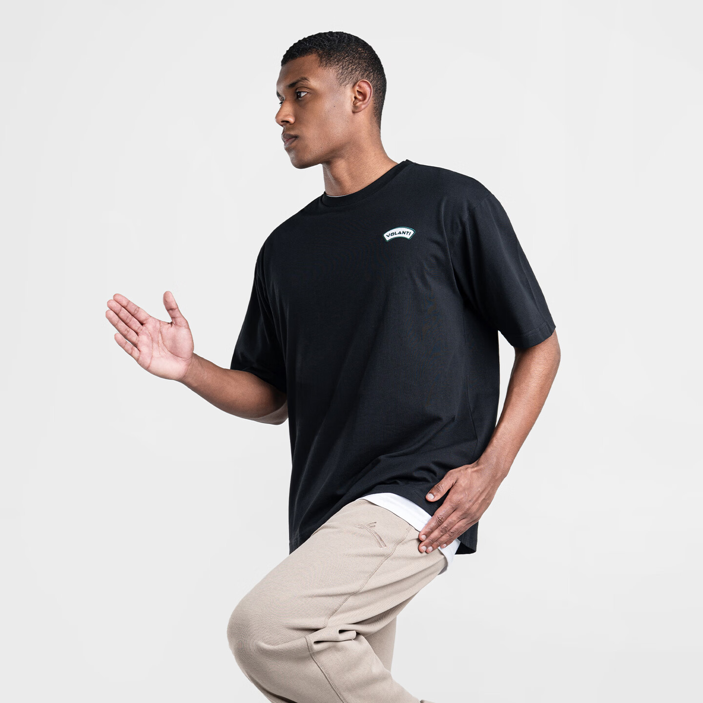 沃兰迪美式纯棉运动短袖圆领半袖T恤速干休闲素色男女同款透气夏季款 黑色 M