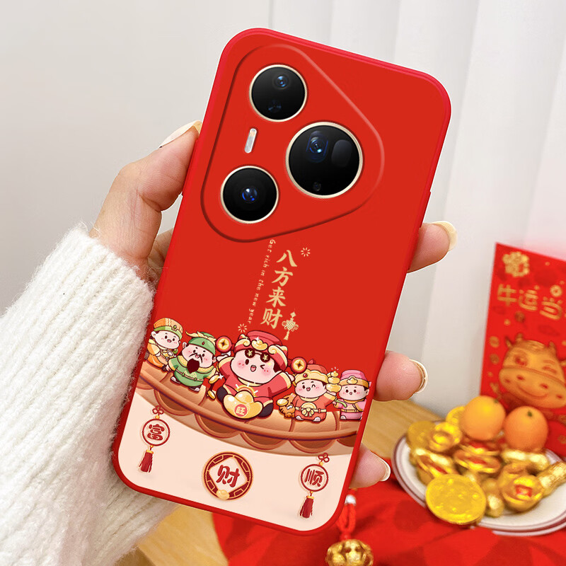 霸时代 适用 华为pura80手机壳pura70pro保护套p60中国红本命年全包防摔直边液态2026新年马年限定女男款 新年限定【八方来财】直边液态 华为P40