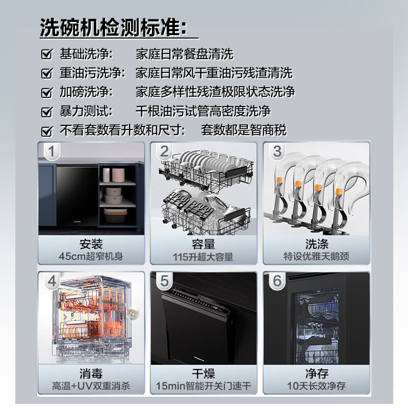 卡萨帝（Casarte）揽光洗碗机嵌入式小型F11 14套大容量 45cm超窄 一级水效 分区洗 智能开门速干 CYBW1457GHU1