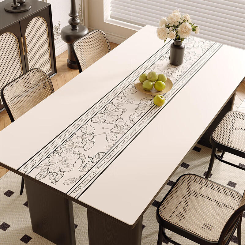 无印良品桌布餐桌防水防油pvc桌布免洗轻奢高级皮革隔热茶几台桌面保护垫 zc普拉庄园-5-白 【百位家居博主同款餐桌垫】 60*60cm