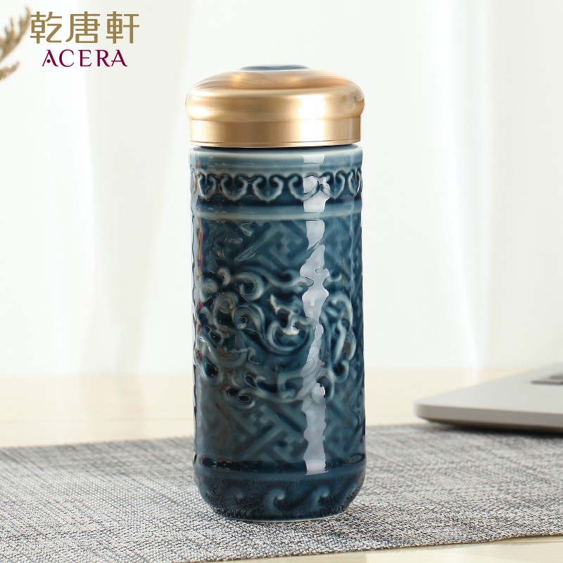 乾唐轩【官方授权】乾唐轩活瓷杯盛世祥龙随手杯便携陶瓷杯子水杯男礼物 宝石蓝
